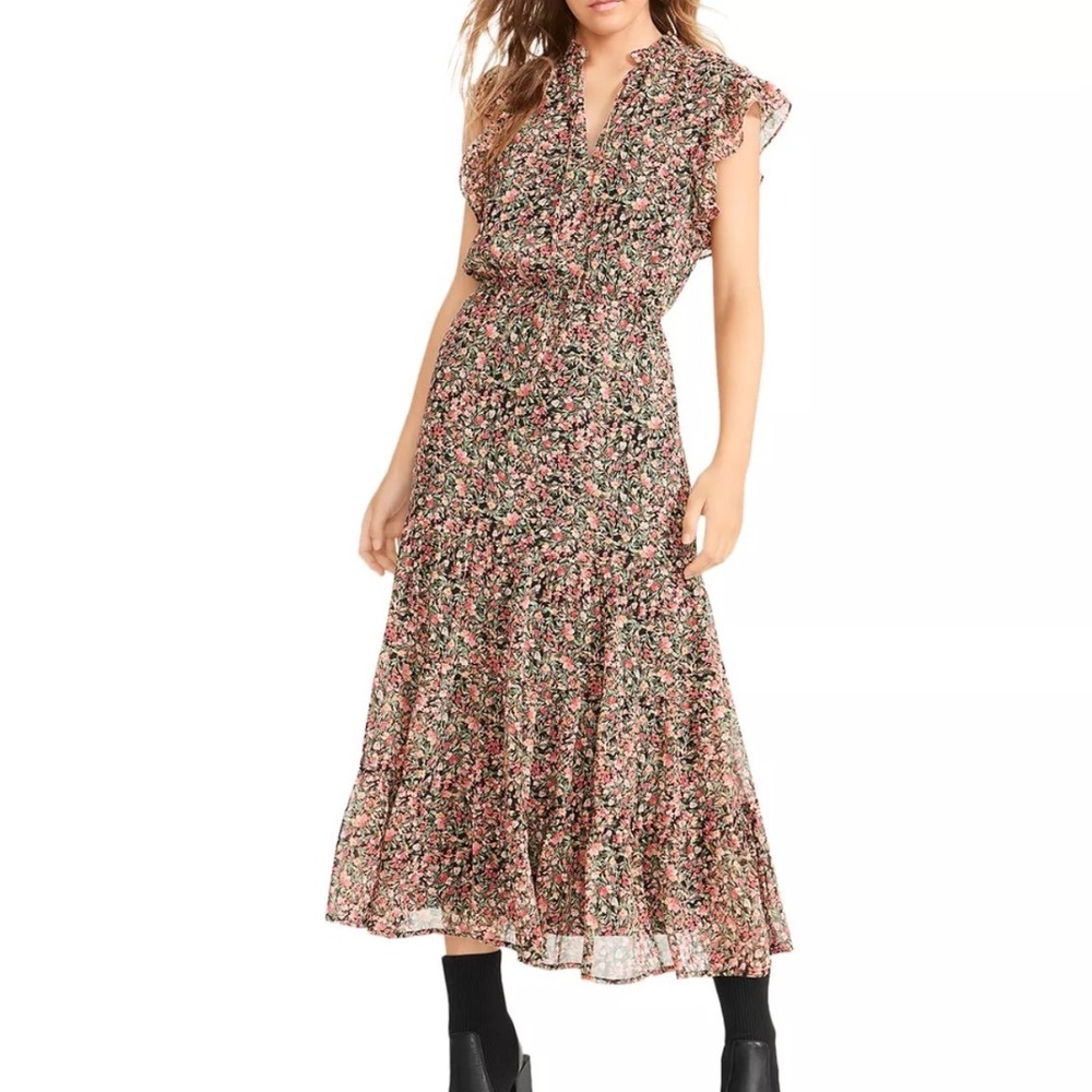 BB Dakota Steve Madden Floral Ruffle Tiered Midi Dress Womens Medium